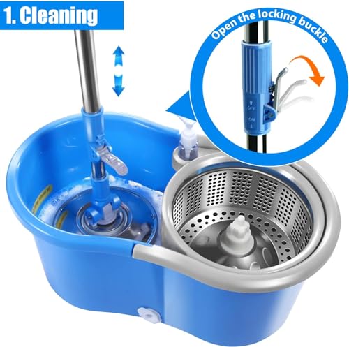Mop and Bucket with Wringer Set, Spin Mop with 4 Washable Microfiber Pads T565