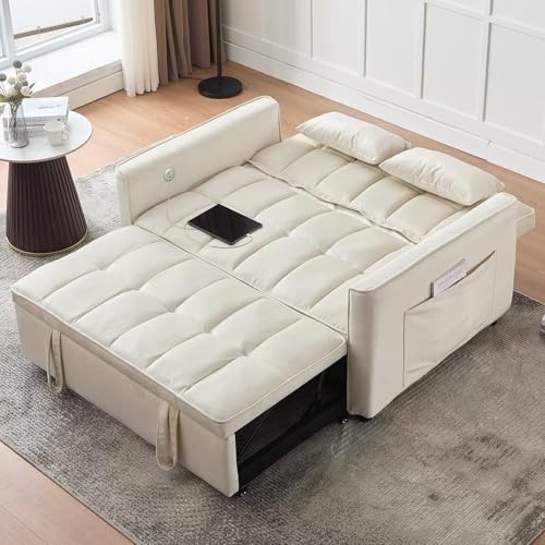 Convertible Sleeper Sofa Couch Bed with USB Port, Adjustable Backrest, Light Grey G549