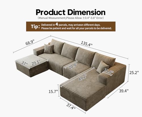 Modular Sectional Sofa with Ottoman, U-Shaped Deep Seat Couch for Living Room O870