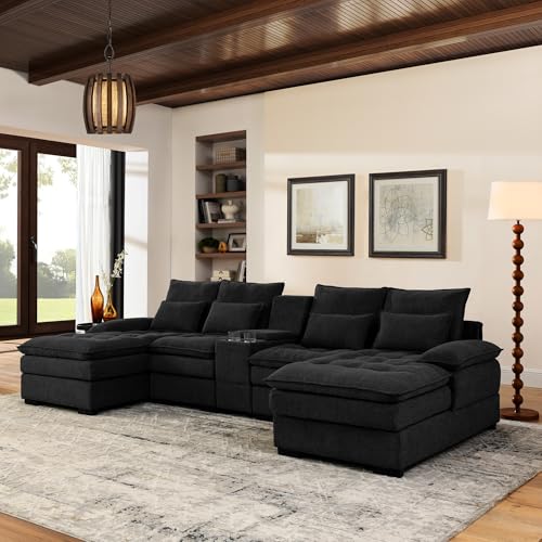 Modular Sectional Sofa with Ottoman, U-Shaped Lounge Couch H930