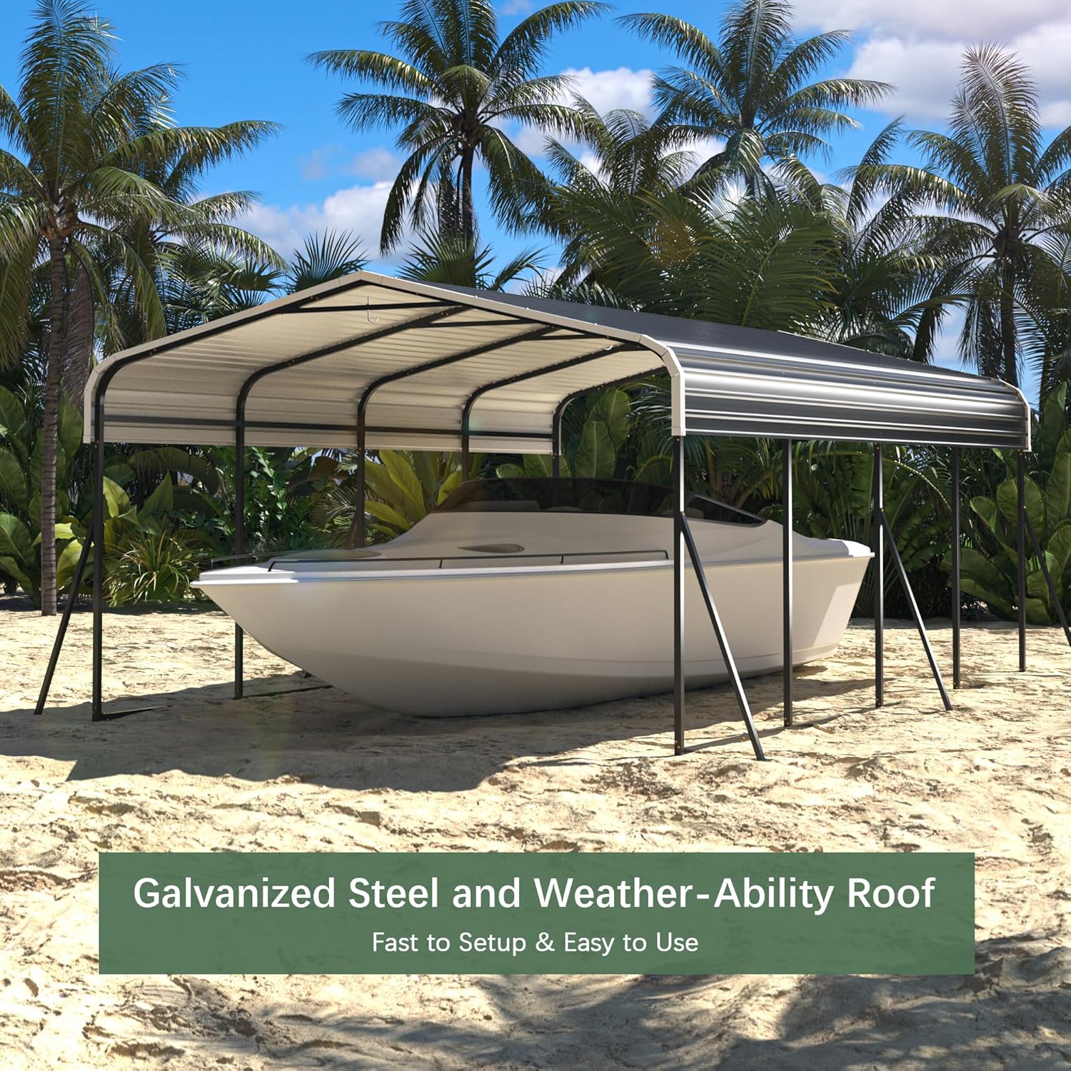Carport 12x20 FT Heavy Duty Canopy with Galvanized Steel Roof and Enhanced Base X167