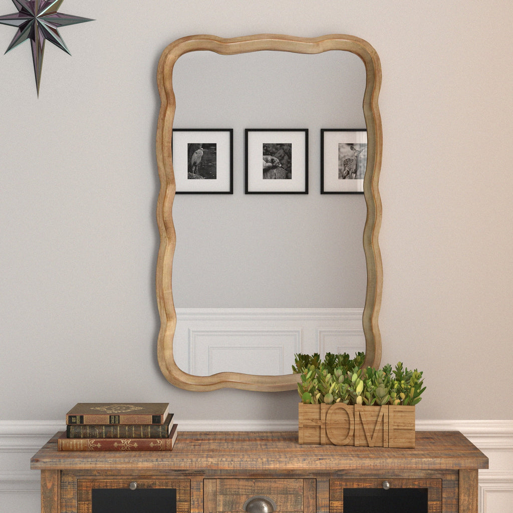 Curved Wood Frame Accent Mirror, Farmhouse French Country Wall Mirror, Rectangle 23.5" x 38" D47892