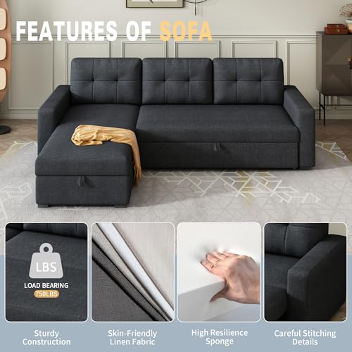L-Shape Reversible Sectional Sleeper Sofa Bed with Storage Chaise L16844