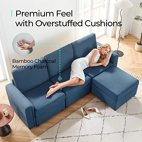 Modular Sectional Sofa with Storage, U Shaped Couch, Blue Y4358