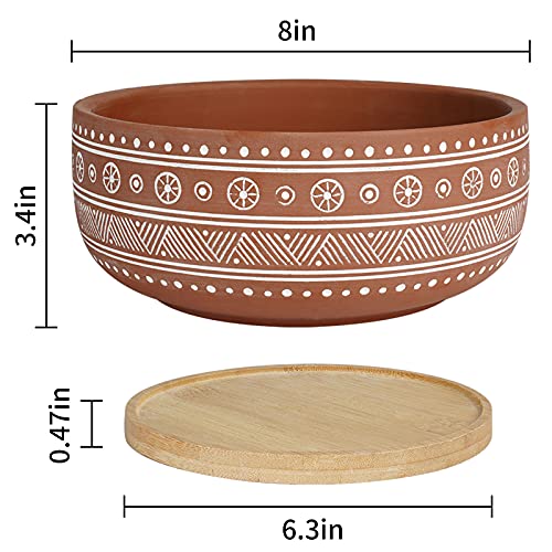 Terracotta Succulent Planter Pot with Drainage Hole and Bamboo Tray V7688