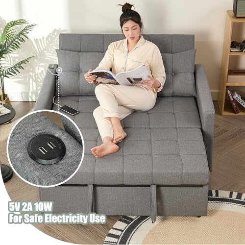 Sleeper Sofa with Pull-Out Bed, 3-in-1 Convertible, Light Gray E75945