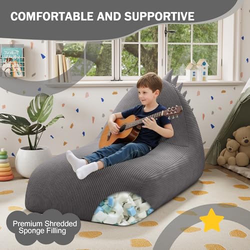 Unicorn Bean Bag Chair for Kids with Filler, Corduroy Floor Lounger, Pink W9694