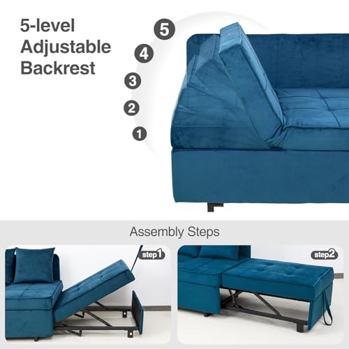 Sofa Bed Convertible Pull Out Couch with 2 Throw Pillows, Dark Grey Z539533
