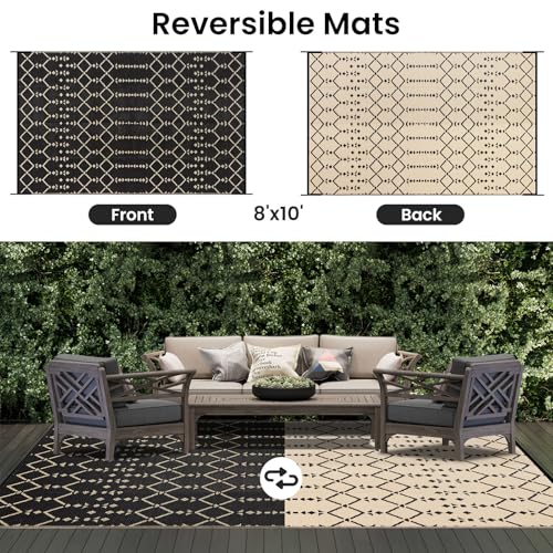 Waterproof Outdoor Rug 5x8 ft, Reversible Plastic Straw Patio Mat Z2613