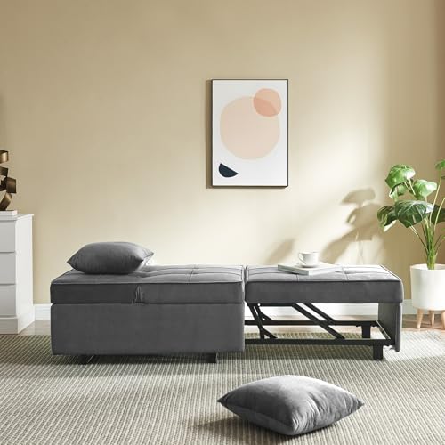 Sofa Bed Convertible Pull Out Couch with 2 Throw Pillows, Dark Grey Z539533