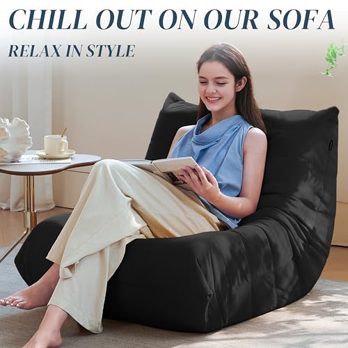 Bean Bag Chair for Adults, Suede & Microfiber Corner Lounge Sofa, 3-Seater, Beige F9802