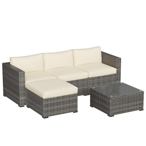 Outdoor Patio Furniture Set with Glass Tea Table, PE Rattan Wicker, Washable Cushions, Grey K8525