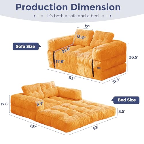 Folding Sofa Bed, L-Shaped Convertible Sleeper Couch with Armrest and Pillow, Dark Grey M375676