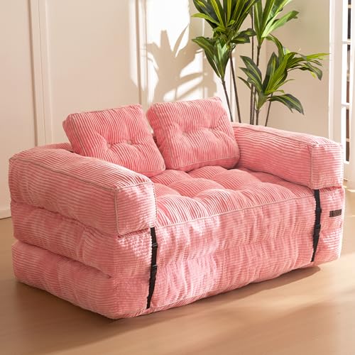 Folding Sofa Bed, L-Shaped Convertible Sleeper Couch with Armrest and Pillow, Dark Grey M375676