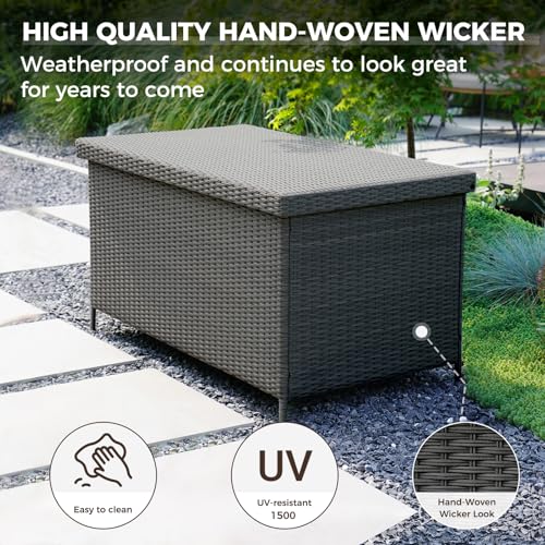 Outdoor Storage Box with Lid for Patio Furniture, Garden Tools, 158 Gallon, Grey H8440