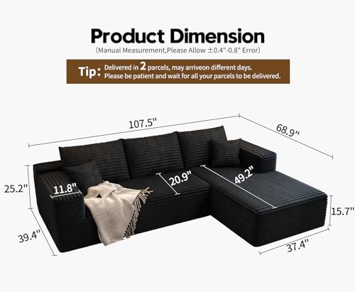 Modular Sectional Sofa with Ottoman, U-Shaped Deep Seat Couch for Living Room O870
