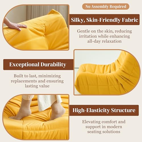 Bean Bag Chair for Adults, Suede & Microfiber Corner Lounge Sofa, 3-Seater, Beige F9802