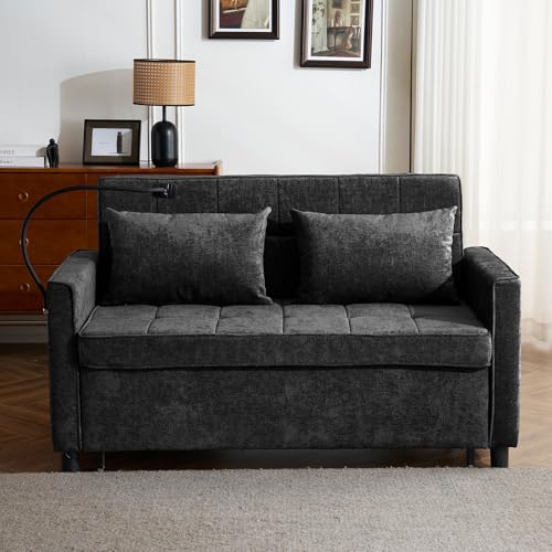 3 in 1 Convertible Sleeper Sofa Bed with USB Ports, Reversible Backrest, Brown C746