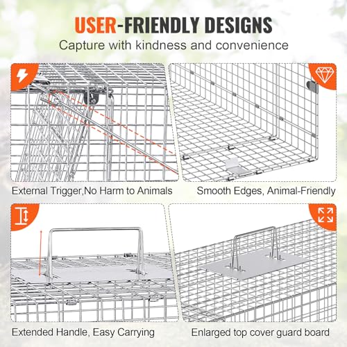 Live Animal Cage Trap 24 x 8 x 8 Inch Humane Folding Trap for Rabbits and Stray Cats W8784