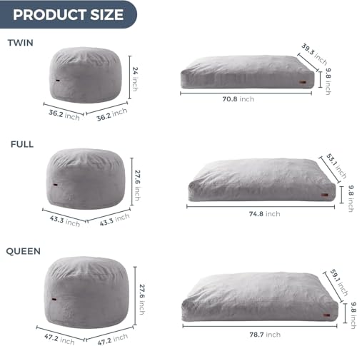 Giant Bean Bag Chair Bed for Adults, Convertible Floor Sofa Mattress R473823