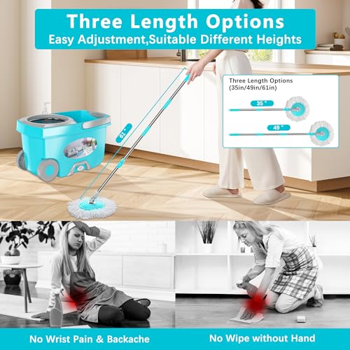 Spin Mop and Bucket with Wringer Set for Home, 360 Spinning Mopping Tool with 4 Microfiber Refills, 61" Handle I5371