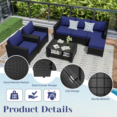 Outdoor Sectional Sofa Set with Cushions and Glass Coffee Table T1708