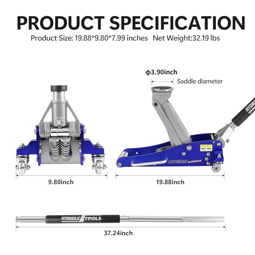 Heavy Duty Hydraulic Floor Jack, Low Profile Steel Racing Jack, 2 Ton Capacity, Blue H1350