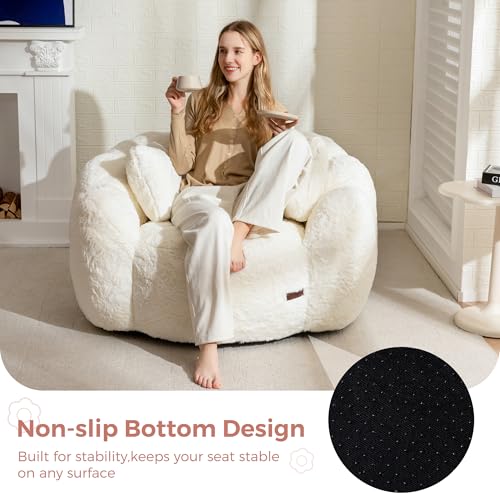 Floral Shaped Bean Bag Sofa for Adults, Faux Fur Floor Chair, Beige U8616