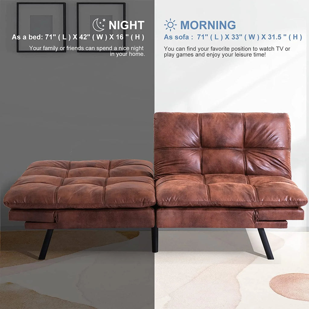 Futon Sofa Bed Memory Foam Convertible Couch with Adjustable Armrests O625