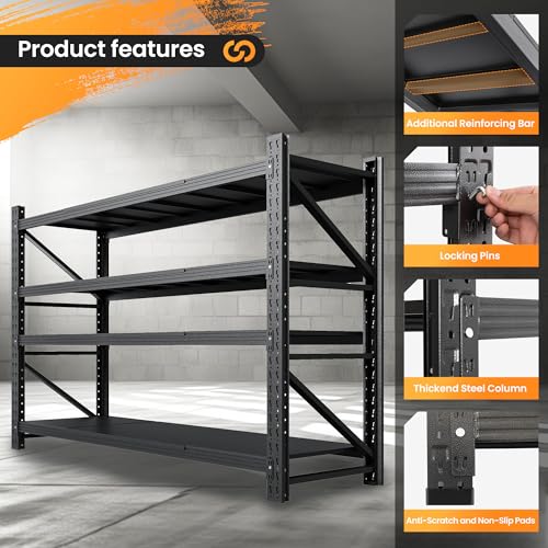 Heavy Duty 4-Tier Metal Garage Shelving Unit, Adjustable Steel Storage Rack D5378