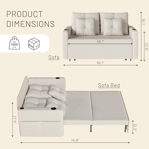 Convertible Sleeper Sofa Bed with Cup Holders, Grey H654808