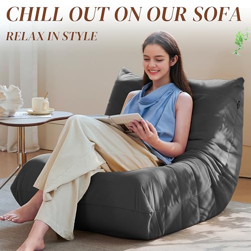 Bean Bag Chair for Adults, Suede & Microfiber Corner Lounge Sofa, 3-Seater, Beige F9802
