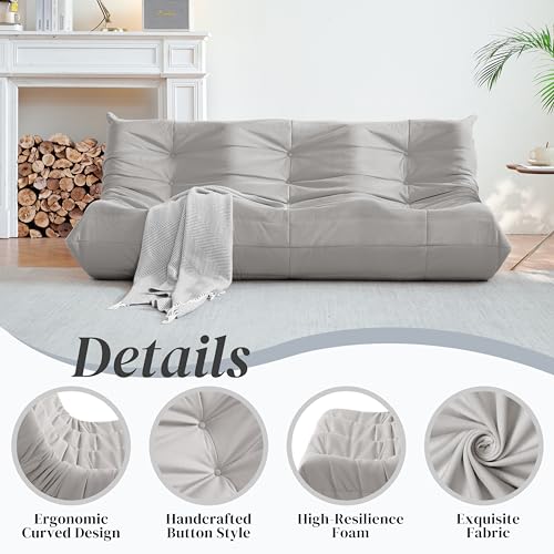Bean Bag Chair for Adults, Suede & Microfiber Corner Lounge Sofa, 3-Seater, Beige F9802