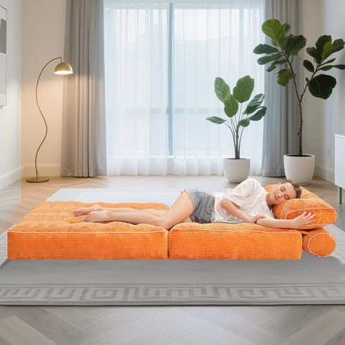 Folding Sofa Bed with Dual Pillow and Handle, Convertible Sleeper Chair, Black M821