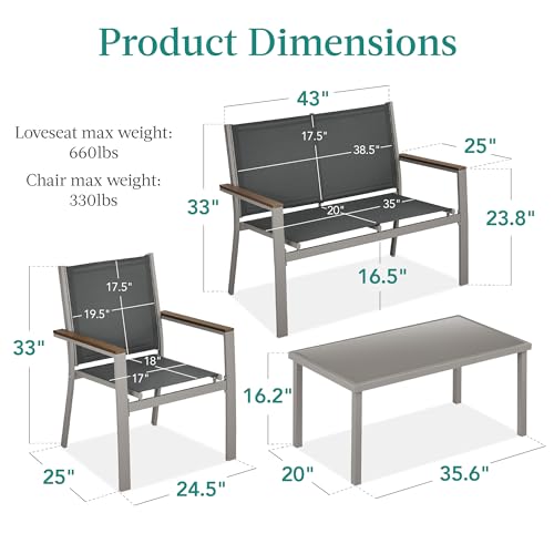 Outdoor Textilene Patio Conversation Set with Loveseat and Coffee Table V736