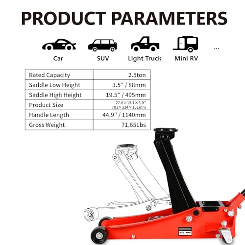 Heavy Duty Hydraulic Floor Jack, Low Profile Steel Racing Jack, 2 Ton Capacity, Blue H1350