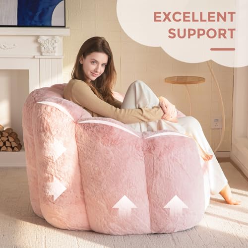Floral Shaped Bean Bag Sofa for Adults, Faux Fur Floor Chair, Beige U8616