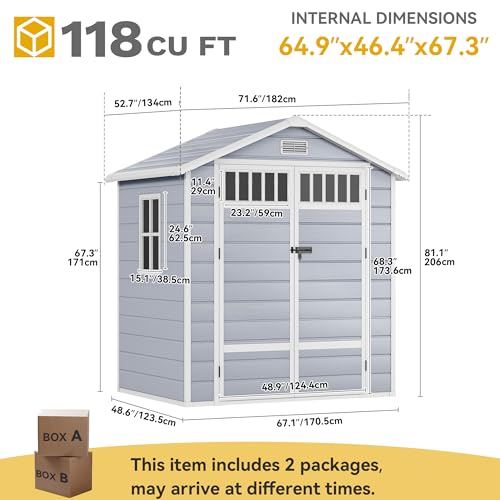 Resin Storage Shed with Fence-Style and Side Windows, Lockable Door P3776