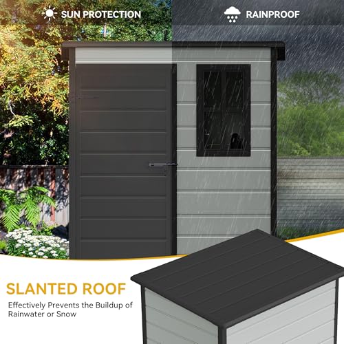 Outdoor Storage Shed with Floor, Lockable Door & Window, Waterproof Resin, Blue-Gray E649