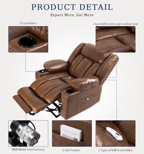 Power Lift Recliner Chair for Elderly with Heat and Massage, Adjustable Positions, Dark Brown P618617