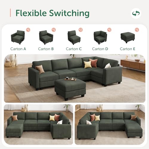 Corduroy Modular Sectional Couch with Storage, L-Shaped, 6 Seater, Dark Gray X823135