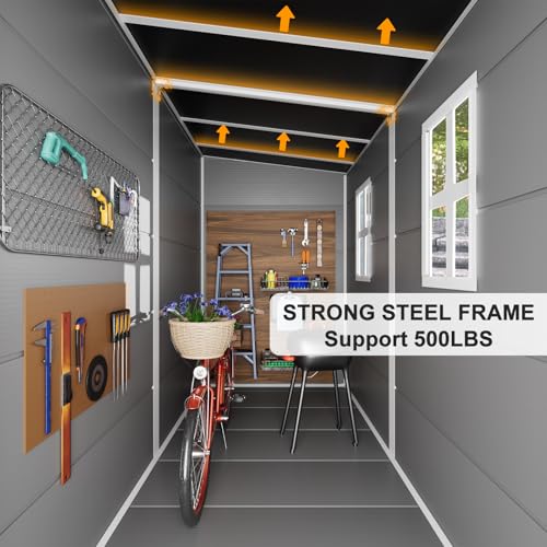 Outdoor Resin Storage Shed 8x4x6 FT with Floor, 2 Windows and Lockable Door Y450972