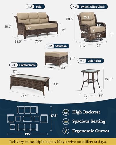 Outdoor Wicker Conversation Set with Cushions, 7 Pieces P4930