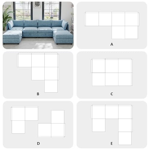 Modular Storage Sectional Sofa with Movable Ottomans, U-Shaped Chenille U839651