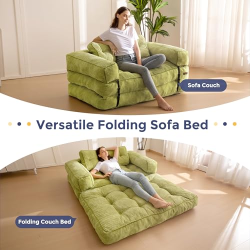 Folding Sofa Bed, L-Shaped Convertible Sleeper Couch with Armrest and Pillow, Dark Grey M375676