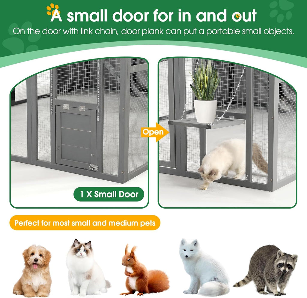 Large Cat Cage Outdoor Wooden Catio Enclosure with Bridges and Weatherproof Roof D59334