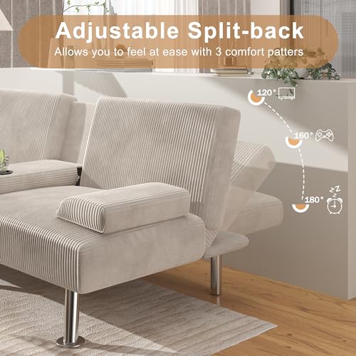 Modern Linen Convertible Folding Futon Sofa Bed with Removable Armrests Y192