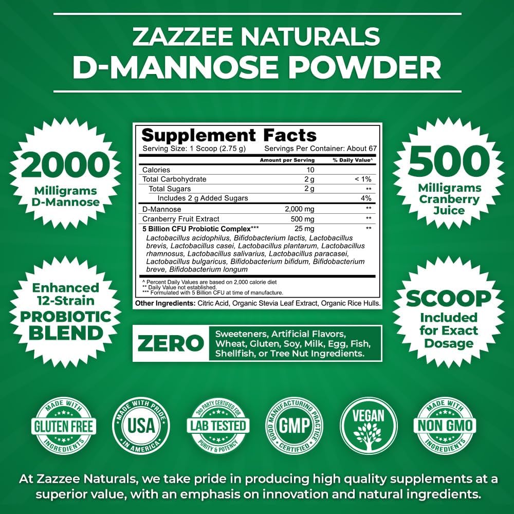 D-Mannose Powder Plus with Probiotics and Cranberry Extract, 2000 mg, 67 Servings L857785