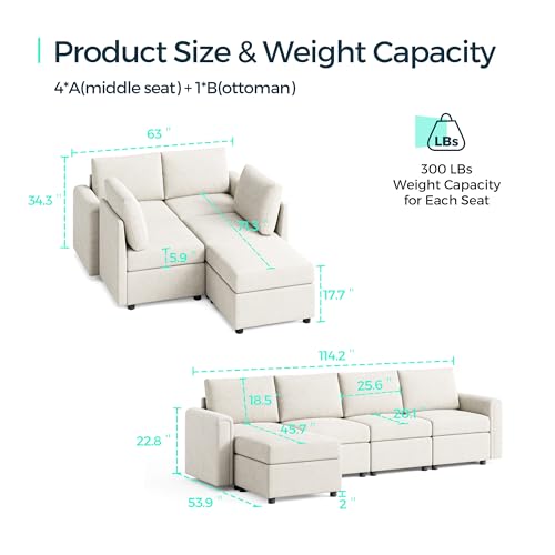 Modular Sectional Sofa with Storage, U Shaped Couch, Blue Y4358