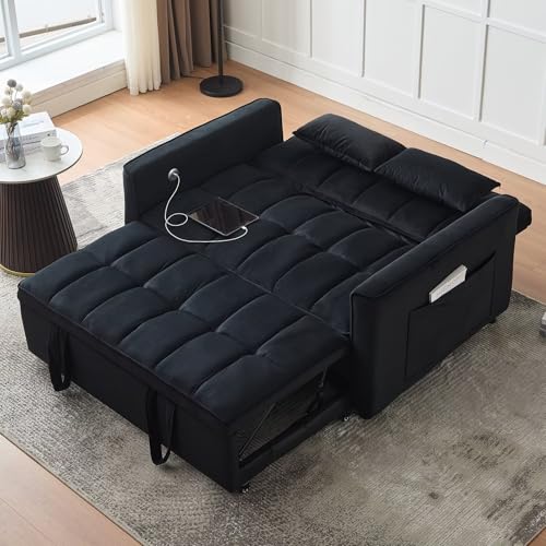 Convertible Sleeper Sofa Couch Bed with USB Port, Adjustable Backrest, Light Grey G549